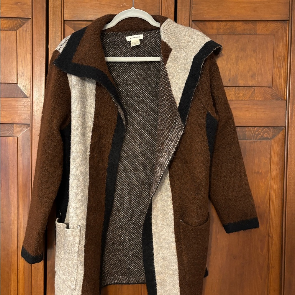 Max Studio Brown and Cream Knit Cardigan